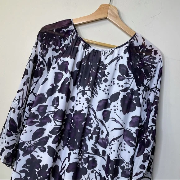 Cato Purple White Floral Long Sleeve Top - Picture 6 of 7
